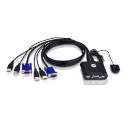 ATEN CS22U-A7 Переключатель, электрон., KVM, 1 user USB+VGA => 2 cpu USB+VGA, со встр.шнурами USB 2x0.9м., 2048x1536, настол., исп.стандарт.шнуры, без OSD, некаскад., (переключение между портами только выносной кнопкой!)