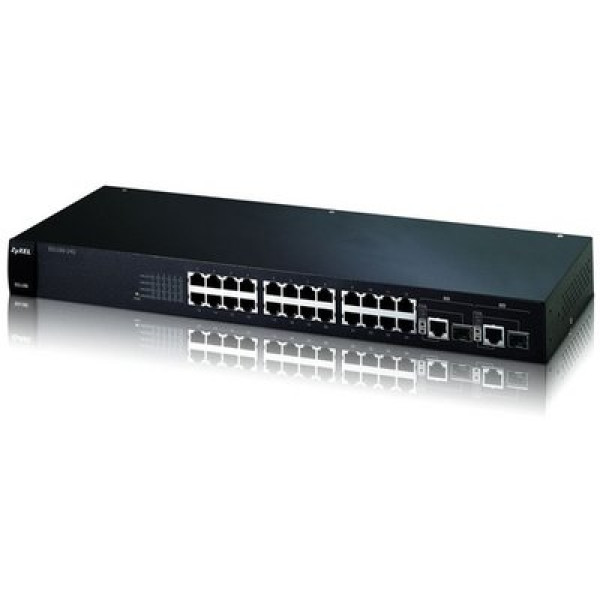 ZyXEL ES1100-24G 24-портовый коммутатор Fast Ethernet с 2 портами Gigabit Ethernet совмещенными с SFP-слотами
