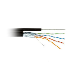 Hyperline FUTP4-C5E-S24-2SW-OUT-PE-BK-500 (FTP4-C5E-SOLID-2SW-OUTDOOR-40-500) (500 м) Кабель витая пара F/UTP, кат.5e, 4 пары(24AWG),одножил.(solid),экран-фольга,с усил.металл.тросом, внешний, PE, -40°C-+50°C, черный - гарантия: 15 лет компонентная