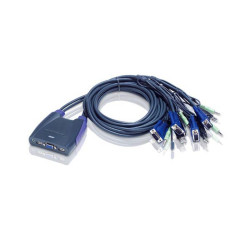 ATEN CS64UZ-AT Переключатель, электрон., KVM+Audio, 1 user USB+VGA => 4 cpu USB+VGA, со встр.шнурами USB 4x1.2м., 2048x1536, настол., исп.стандарт.шнуры, без OSD, некаскад.