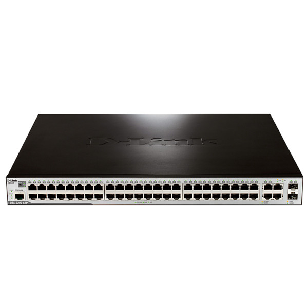 D-Link DES-3200-52P/C1A/A Управляемый коммутатор 2 уровня с 48 портами 10/100Base-TX с поддержкой PoE, 2 портами 10/100/1000Base-T и 2 комбо-портами 100/1000Base-T/SFP