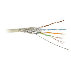 Hyperline SFUTP4-C5E-P26-IN-LSZH-GY-305 (305 м) Кабель витая пара, экранированная SF/UTP, категория 5e, 4 пары (26 AWG), многожильный (patch), экран-фольга+мед. оплетка, LSZH, –20°C–+75°C, серый