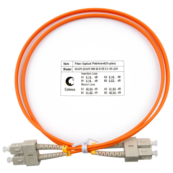 Cabeus FOP-62-SC-SC-1m Шнур оптический duplex SC-SC 62,5/125 mm 1м LSZHОдномодовые и многомодовые оптические патч-корды, SC/PC-SC/PC, дуплекс