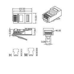 Cabeus 8P8C-SH-C6 Коннектор RJ-45 под витую пару, категория 6, экранированный, универсальный (для одножильного и многожильного кабеля)