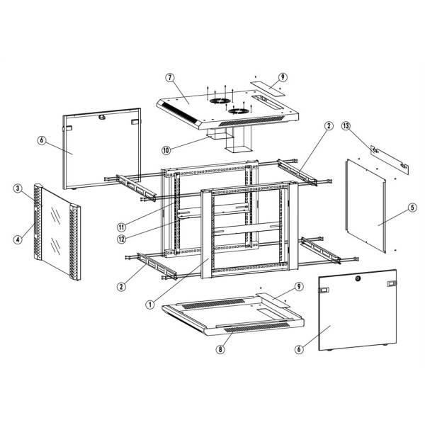 Hyperline TWFS-1566-GP-RAL9004 Шкаф настенный 19-дюймовый (19), 15U, 775x600х600мм, стеклянная дверь с перфорацией по бокам, ручка с замком, цвет черный (RAL 9004) (разобранный)