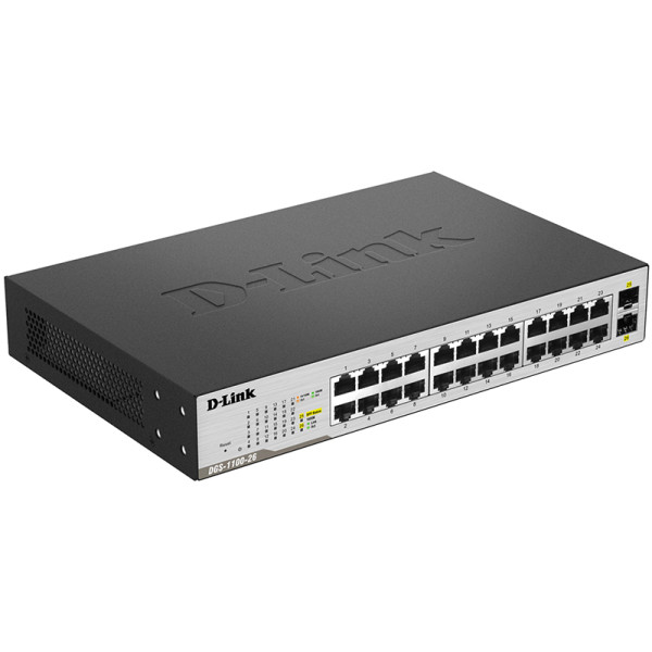 D-Link DGS-1100-26/B1A Настраиваемый компактный коммутатор EasySmart с 24 портами 10/100/1000Base-T и 2 портами 1000Base-X SFP