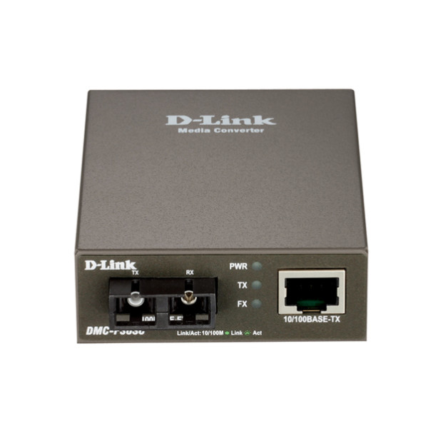 D-Link DMC-F30SC Медиаконвертер с 1 портом 10/100Base-TX и 1 портом 100Base-FX с разъемом SC для одномодового оптического кабеля (до 30 км)