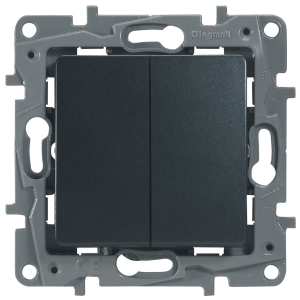 LEGRAND 672612 Выключатель/переключатель 2-клавишный, 10AX, с автоматическими зажимами, антрацит, ETIKA
