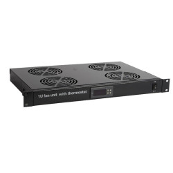Hyperline TRFA-MICR-4F-RAL9004 Модуль вентиляторный 19, 1U, глубиной 290мм, с термостатом и 4-я вентиляторами, номинальная мощность 70.40 Вт, цвет черный (RAL 9004)