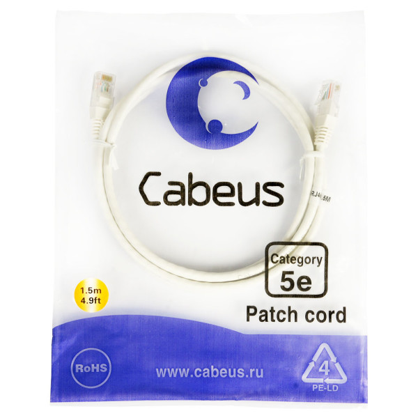 Cabeus PC-UTP-RJ45-Cat.5e-1.5m-WH Патч-корд UTP, категория 5e, 1.5 м, неэкранированный, белый