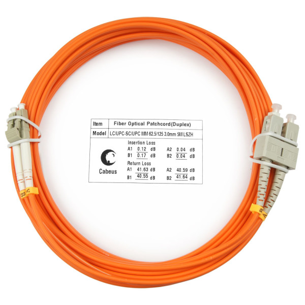 Cabeus FOP-62-LC-SC-7m Шнур оптический duplex LC-SC 62,5/125 mm 7м LSZHОдномодовые и многомодовые оптические патч-корды, LC/PC-SC/PC, дуплекс