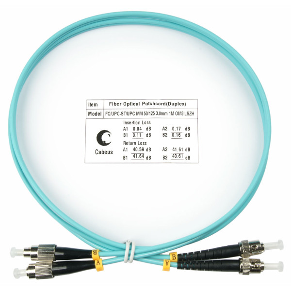 Cabeus FOP-50-FC-ST-1,5m Шнур оптический duplex FC-ST 50/125 mm OM3 1,5м LSZHОдномодовые и многомодовые оптические патч-корды, ST/PC-FC/PC, дуплекс