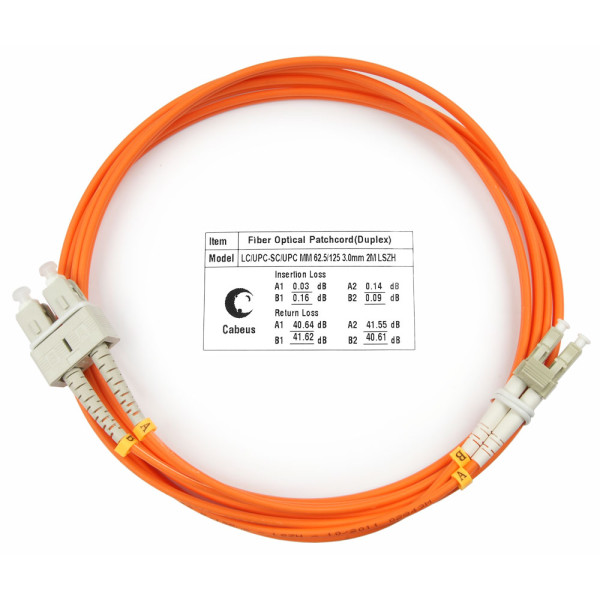 Cabeus FOP-62-LC-SC-2m Шнур оптический duplex LC-SC 62,5/125 mm 2м LSZHОдномодовые и многомодовые оптические патч-корды, LC/PC-SC/PC, дуплекс