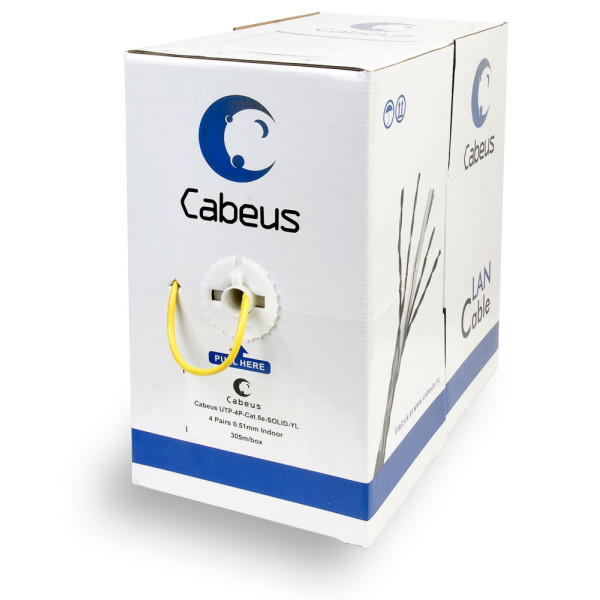 Cabeus UTP-4P-Cat.5e-SOLID-YL Кабель витая пара UTP (U/UTP), категория 5e, 4 пары 0,51мм (24 AWG), одножильный, желтый (305 м)