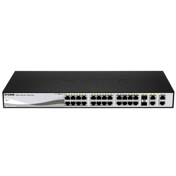D-Link DES-1210-28/B1A/E Настраиваемый коммутатор WebSmart с 24 портами 10/100Base-TX, 2 портами 10/100/1000BASE-T, 2 комбо-портами 100/1000BASE-T/SFP