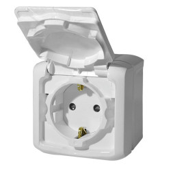 LEGRAND 782321 Розетка 2К+3, накладной монтаж, с винтовыми зажимами, со шторками, с защитной крышкой, 16А, белая, IP44, Quteo