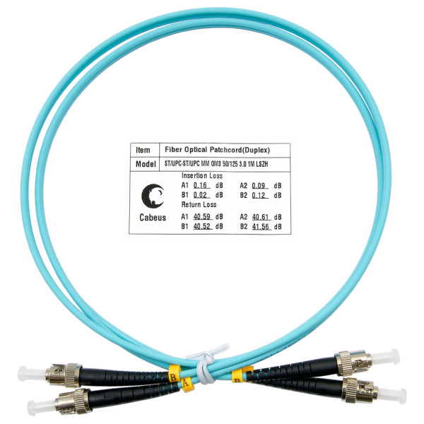 Cabeus FOP-50-ST-ST-1,5m Шнур оптический duplex ST-ST 50/125 mm OM3 1,5м LSZH