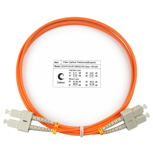 Cabeus FOP-62-SC-SC-1,5m Шнур оптический duplex SC-SC 62,5/125 mm 1,5м LSZHОдномодовые и многомодовые оптические патч-корды, SC/PC-SC/PC, дуплекс