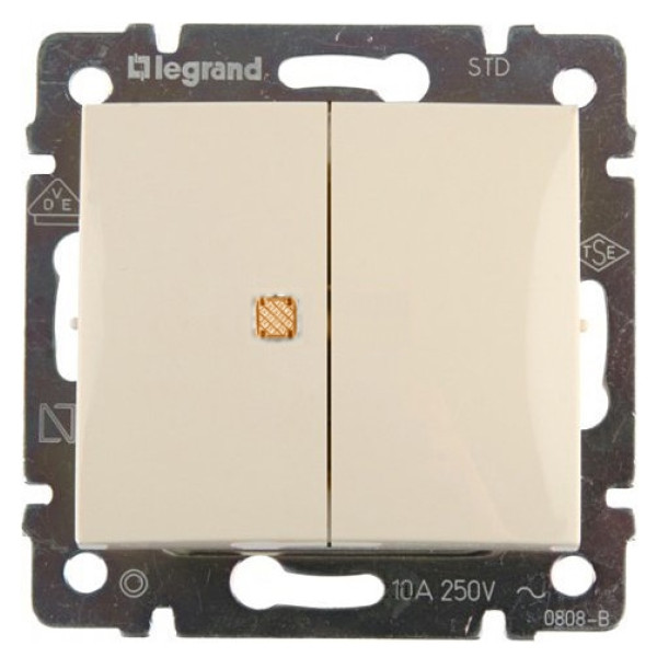 LEGRAND 774345 Выключатель 2-клавишный, с индикацией, 10АХ, 250В, слоновая кость, Valena