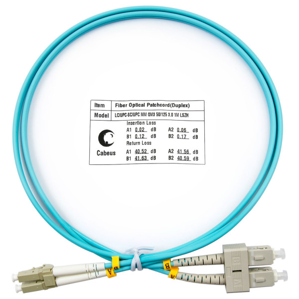 Cabeus FOP-50-LC-SC-1,5m Шнур оптический duplex LC-SC 50/125 mm OM3 1,5м LSZH