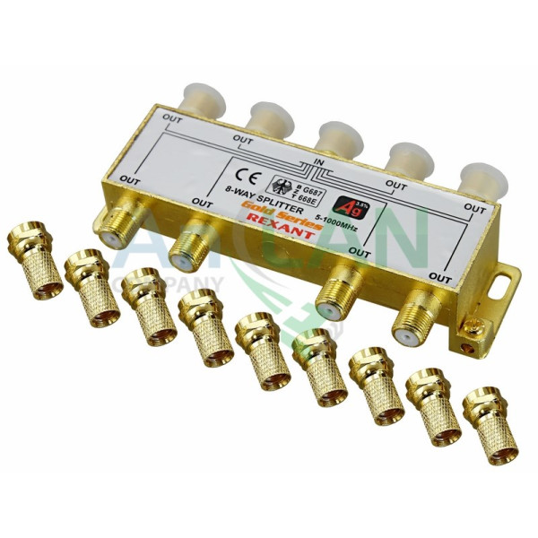 REXANT 05-6105-1 ДЕЛИТЕЛЬ ТВ x 8 + 9шт. F BOX 5-1000 МГц GOLD