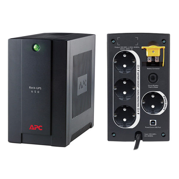 APC BC650-RS Источник бесперебойного питания Back-UPS 650VA на 390 Вт/650 В·А, 4 розетки Schuko CEE 7, USB-порт, 230 В