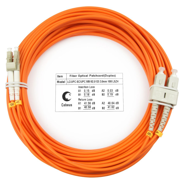 Cabeus FOP-62-LC-SC-10m Шнур оптический duplex LC-SC 62,5/125 mm 10м LSZHОдномодовые и многомодовые оптические патч-корды, LC/PC-SC/PC, дуплекс