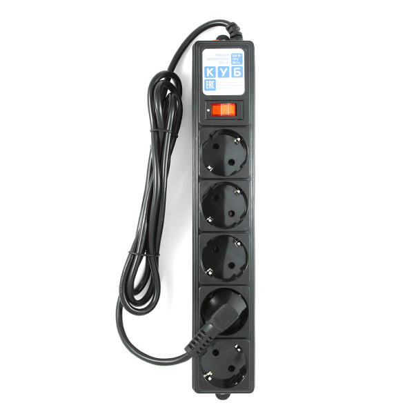 Power Cube SPG-B-10-BLACK Фильтр-удлинитель, 3.0 м, 5 розеток, 10А/2,2кВт, черный