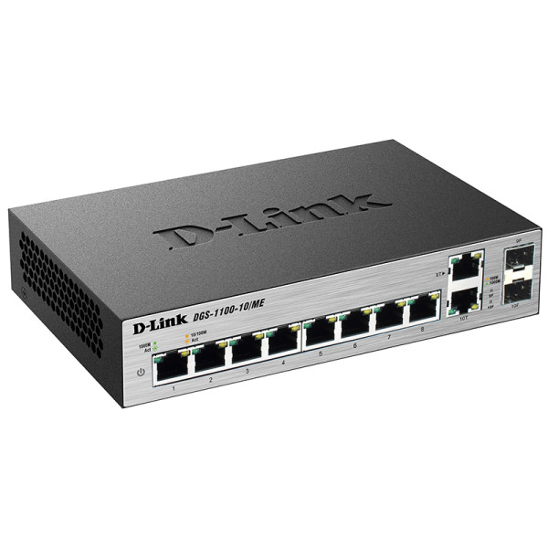 D-Link DGS-1100-10/ME/A1A Настраиваемый коммутатор 2 уровня с 8 портами 10/100/1000Base-T и 2 комбо-портами 100/1000Base-T/SFP