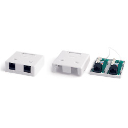 Hyperline SB2-2-8P8C-C5e-WH Розетка компьютерная RJ-45(8P8C), категория 5e, двойная, внешняя, Dual IDC.Розетки RJ-45, категория 5е, тип 2
