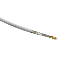 Hyperline SFUTP4-C5E-S24-IN-LSZH-GY-305 (305 м) Кабель витая пара SF/UTP, категория 5e, 4 пары (24 AWG), одножильный (solid), экран - фольга + медная оплетка, LSZH, –20°C – +75°C, серый - гарантия:15 лет компонентная