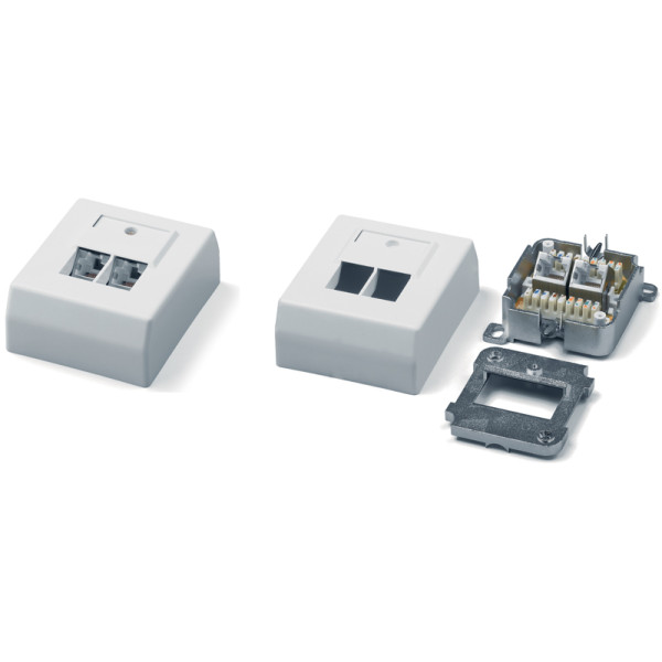 Hyperline SB-GTS2-8P8C-C6-SH-WH Розетка RJ-45, двойная, категория 6, настенная, экранированнаяРозетки RJ-45 для настенного монтажа, категория 6, экранированные, немецкий стандарт