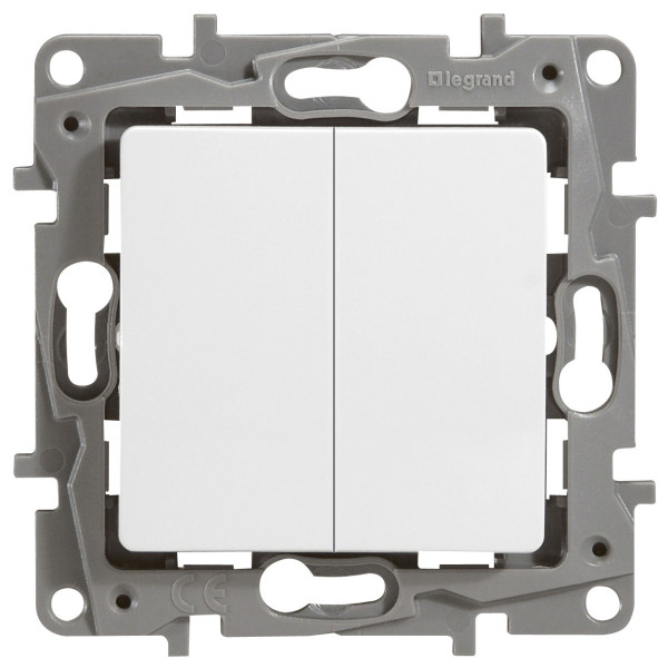 LEGRAND 672204 Выключатель 2-клавишный с подсветкой, 10АХ, с винтовыми зажимами, белый, ETIKA
