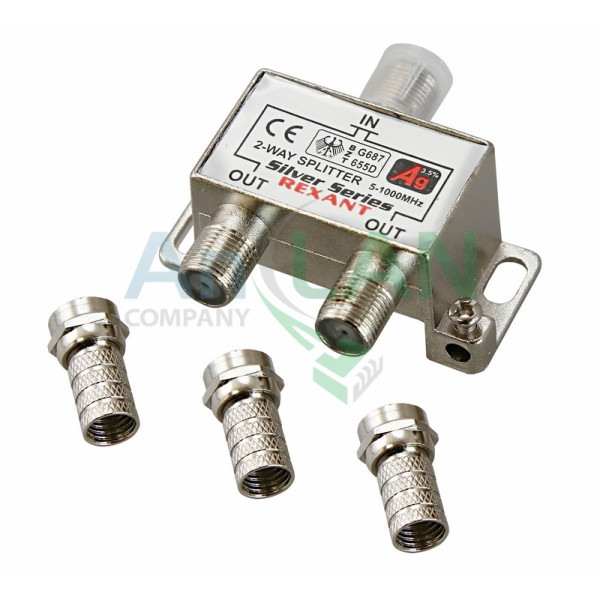 REXANT 05-6101 ДЕЛИТЕЛЬ ТВ x 2 + 3шт. F BOX 5-1000 МГц Silver