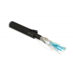 Hyperline RS-S/SF2-A-PE Кабель интерфейса RS-485/422, 2x2x22 AWG (0.76 мм/7х0.254 мм), многопроволочные жилы (patch), SF/FTP,120 Ом, бронированный алюминиевой лентой (MBAT), двойная оболочка, внутренний/внешний, PE (UV), -20 °C - +70 °C, черный