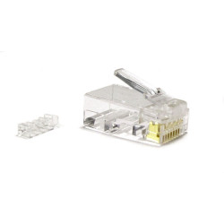 Hyperline PLUG-8P8C-UV-C6-100 Разъем RJ-45(8P8C) под витую пару, категория 6 (50 µ/ 50 микродюймов), универсальный (для одножильного и многожильного кабеля), со вставкой (100 шт)