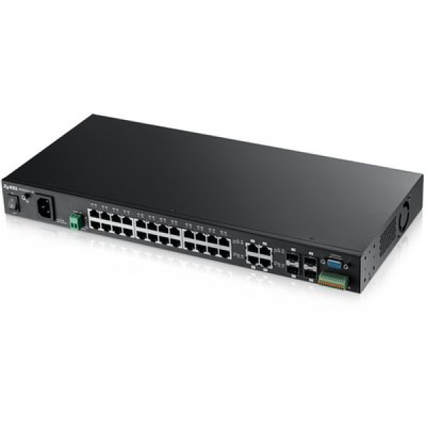ZyXEL MGS3520-28 Управляемый коммутатор Metro Gigabit Ethernet с 28 разъемами RJ-45 из которых 4 совмещены с SFP-слотами