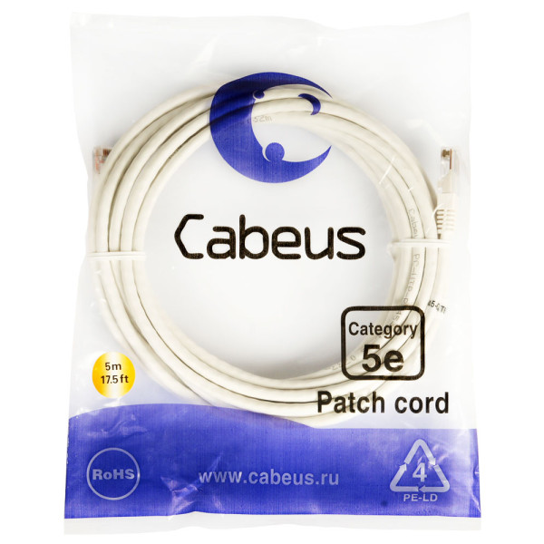 Cabeus PC-UTP-RJ45-Cat.5e-5m-WH Патч-корд UTP, категория 5e, 5 м, неэкранированный, белый