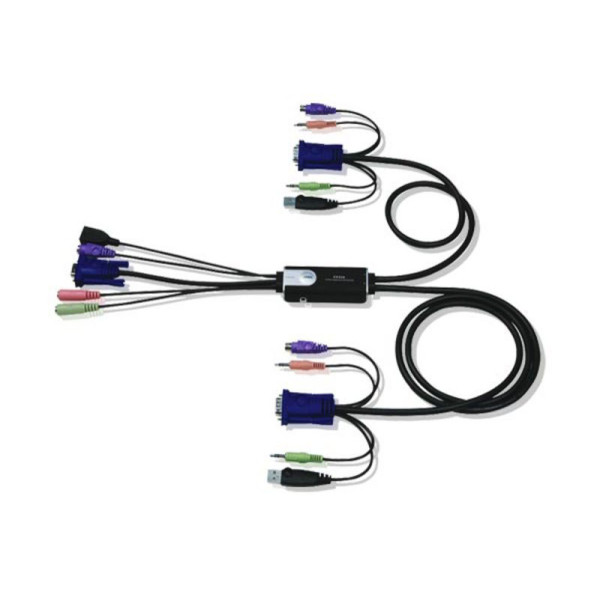 ATEN CS52A-A7 Переключатель, электрон., KVM+Audio, 1 user PS/2+ MOUSE USB+VGA => 2 cpu PS/2+MOUSE USB+VGA, со встр,шнурами USB 2x1,2м,, 1600x1200, настол,, исп,стандарт,шнуры, без OSD, некаскад