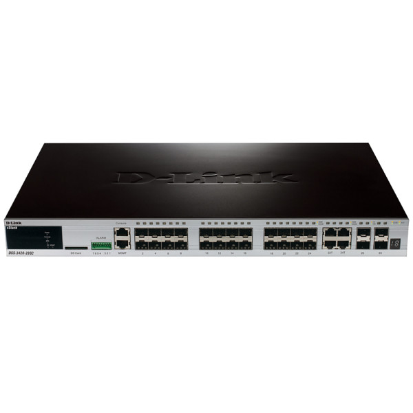 D-Link DGS-3420-28SC/B1A Управляемый стекируемый коммутатор уровня 2+ с 20 портами 100/1000Base-X SFP, 4 комбо-портами 100/1000Base-T/SFP и 4 портами 10GBase-X SFP+