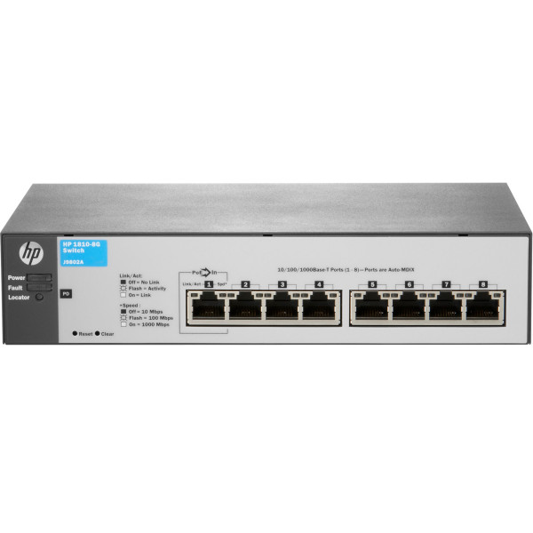 HP J9802A#ABB 1810-8G Коммутатор (8 ports 10/100/1000, WEB-managed, fanless, desktop, can be powered with PoE) (repl. for J9449A, JD865A)