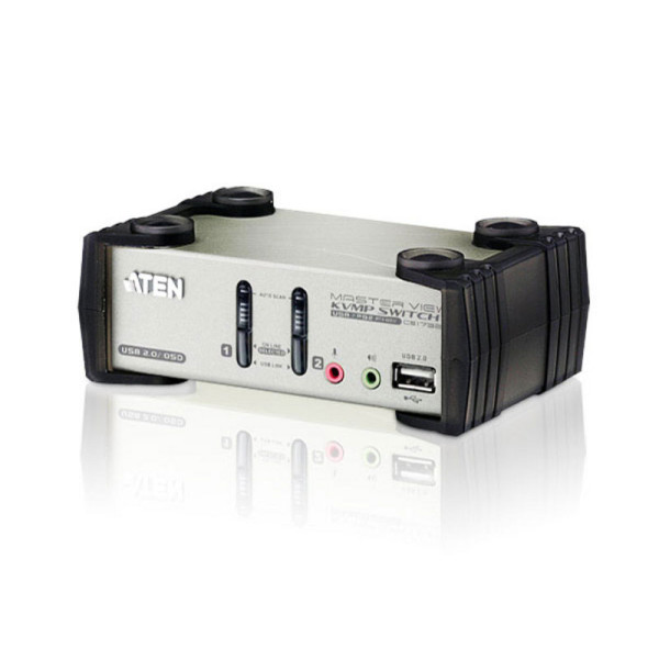ATEN CS1732B-A7-G Переключатель, электрон., 2-х портовый, KVM+Audio+USB 2.0, 1 user PS2/USB+VGA => 2 cpu PS2/USB+VGA, со шнурами USB 2х1.2м., 2048x1536, настол., исп.спец.шнуры, OSD, некаскад.