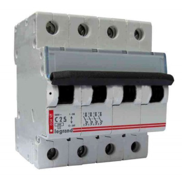 LEGRAND 407930 Автоматический выключатель, серия DX3, С25A, 10kA, 4-полюсный