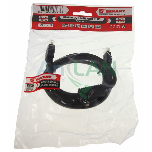 REXANT 17-6123 Шнур HDMI - mini HDMI gold 1.5М с фильтрами (стандарт D)