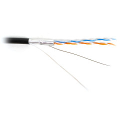 Hyperline FUTP2-C5-S24-OUT-PE-BK-500 (FTP2-C5E-SOLID-OUTDOOR-40-500) (500 м) Кабель витая пара F/UTP, категория 5, 2 пары (24 AWG), одножильный (solid), экран - фольга, внешний, PE, -40°C – +60°C, черный