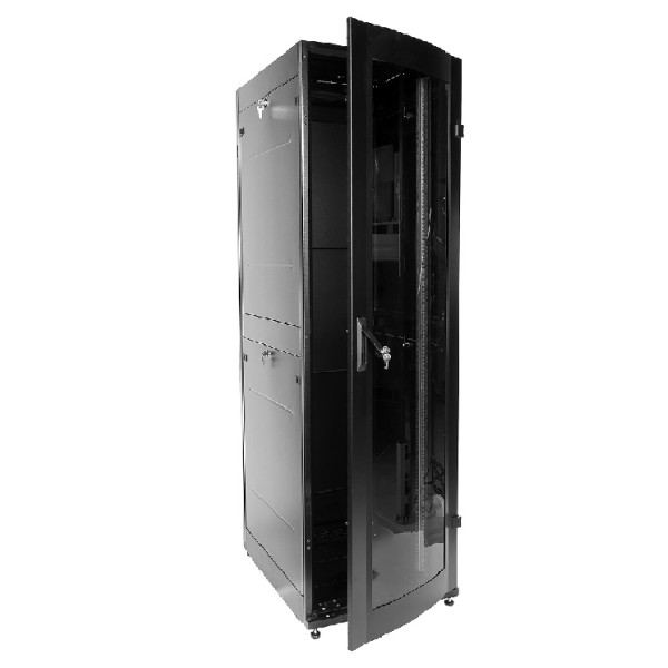 Шкаф телекоммуникационный напольный ПРОФ универсальный 42U (600x1000) дверь стекло, чёрный, в сборе