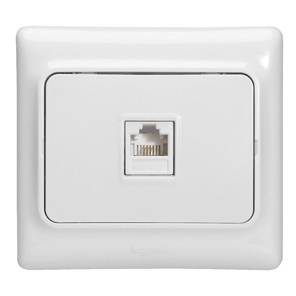 LEGRAND 782114 Розетка телефонная RJ11, безвинтовой коннектор, 4 контакта, белая, Kaptika