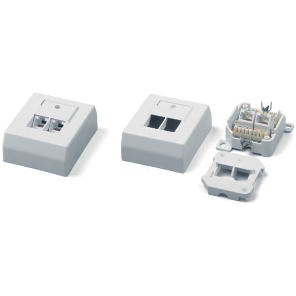 Hyperline SB-GTS2-8P8C-C6-WH Розетка RJ-45, двойная, категория 6, настеннаяРозетки RJ-45 для настенного монтажа, категория 6, немецкий стандарт