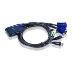 ATEN CS62U-A7 Переключатель, электрон., KVM+Audio, 1 user USB+VGA => 2 cpu USB+VGA, со встр,шнурами USB 2x1,2м,, 2048x1536, настол,, исп,стандарт,шнуры, без OSD, некаскад