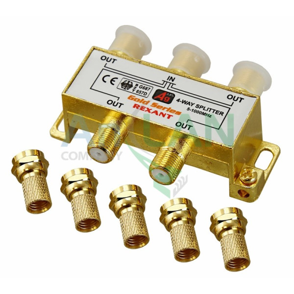 REXANT 05-6103-1 ДЕЛИТЕЛЬ ТВ x 4 + 5шт. F BOX 5-1000 МГц GOLD